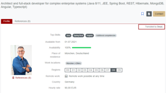 Machine-translated expert profile