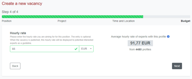 Create a vacancy - Step 4 - Budget